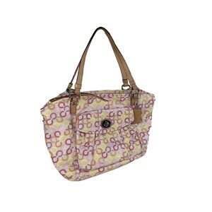 COACH Leah Signature Op Art Muti-color CC Shopper Tote Bag 13142 READ